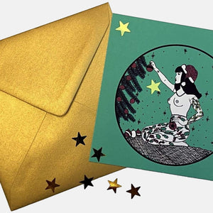 Christmas Tattooed Lady Set of 3 Postcards plus Metallic Gold Enveloppes - VintageMadbyM