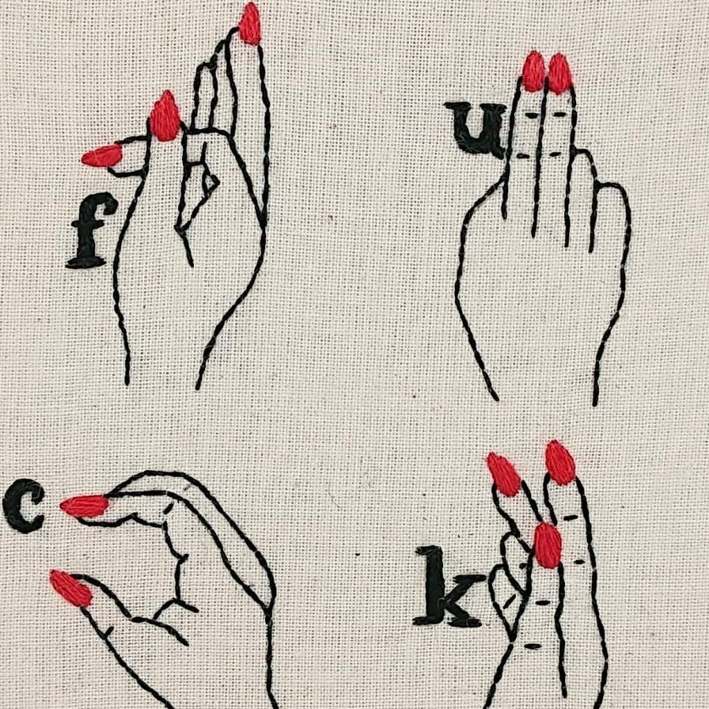F........ Word Sign Language Embroidery Kit VINTAGEMADBYM