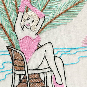Modern Embroidery, Wall Art, Hoop Art, Summer Pin-Up - VintageMadbyM