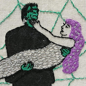 Modern Embroidery, Wall Art, Hoop Art, Frankenstein & the Mermaid - VIntageMadbyM