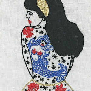 Modern Embroidery, Wall Art, Hoop Art, Summer Tattooed Lady - VintageMadbyM