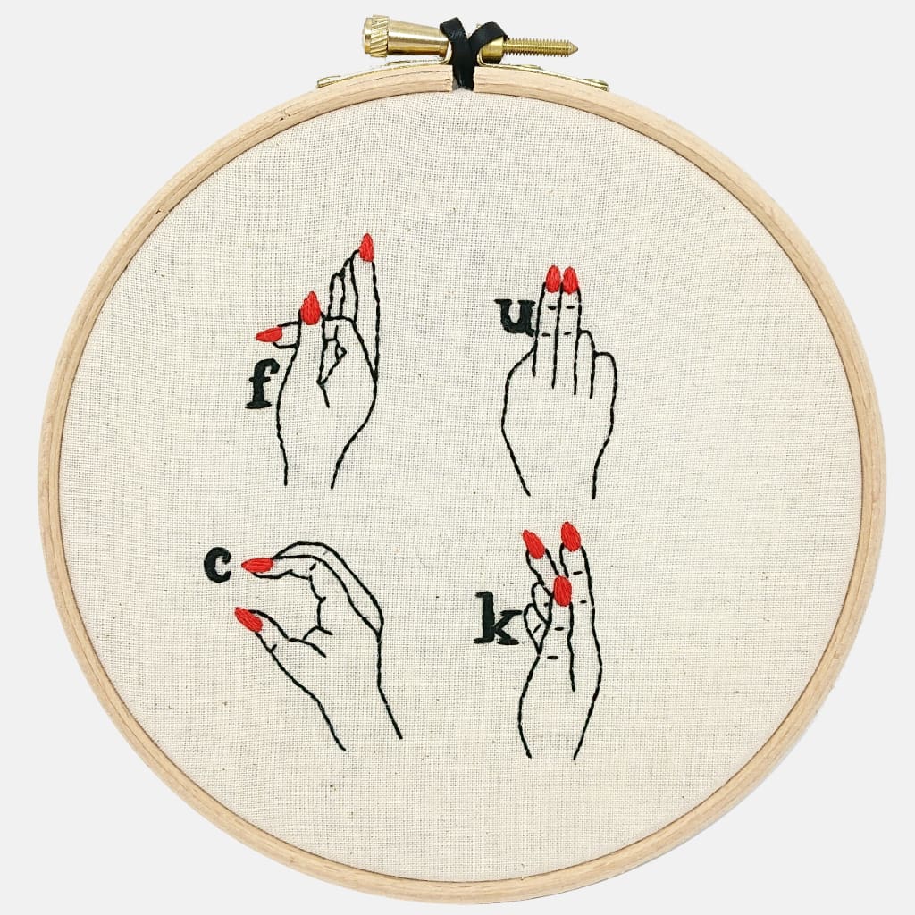 F........ Word Sign Language Embroidery Kit VINTAGEMADBYM