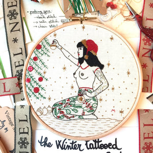 The Christmas Tattooed Lady Embroidery Kit - VintageMadbyM