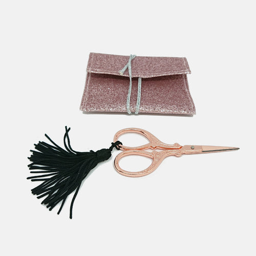 Cute Rose Gold Embroidery Scissors with Pink Glitter Purse.
