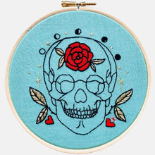 Load image into Gallery viewer, Anatomy &amp; Botanic: Gold Leaves &amp; Red Rose Skull Embroidery Kit - VintageMadbyM