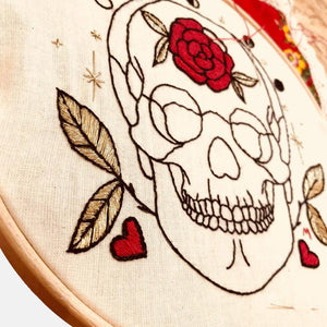 Anatomy & Botanic: Gold Leaves & Red Rose Skull Embroidery Kit - VintageMadbyM