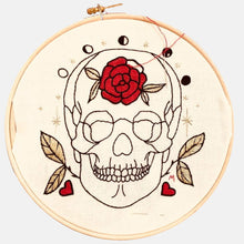 Load image into Gallery viewer, Anatomy &amp; Botanic: Gold Leaves &amp; Red Rose Skull Embroidery Kit - VintageMadbyM