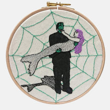 Load image into Gallery viewer, Modern Embroidery, Wall Art, Hoop Art, Frankenstein &amp; the Mermaid - VIntageMadbyM