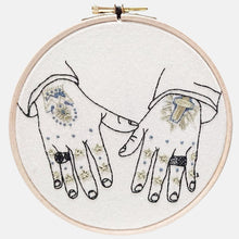 Load image into Gallery viewer, Modern Embroidery, Wall Art, Hoop Art, Tattooed Hands inspired by Mark Lanegan Hands - VintageMadbyM