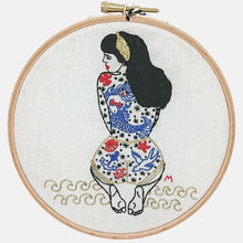 Load image into Gallery viewer, Modern Embroidery, Wall Art, Hoop Art, Summer Tattooed Lady - VintageMadbyM